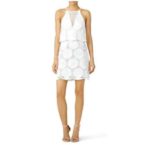 Nicholas Sunflower-Lace Tiered Mini Dress, White, Women's, 4